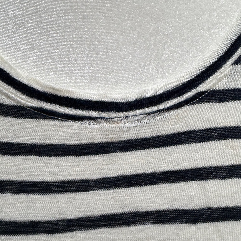 Faherty Navy & White Striped Sonoma 100% Linen Pocket Short Sleeve Tee Top Sz. M - Picture 8 of 8